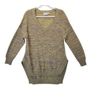 BCBGeneration Womens Space Dye V-Neck High Low Oversized Sweater Yellow Grey XS
